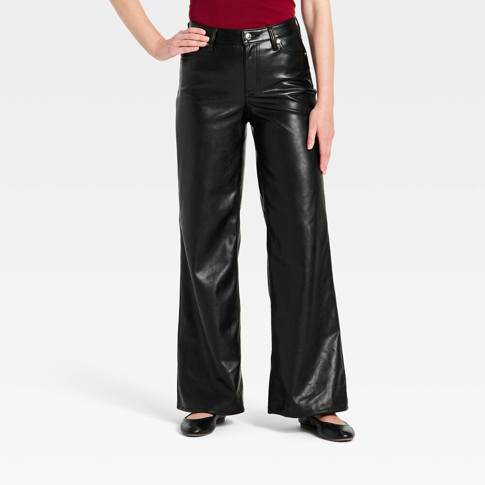 Women's Everyday High-Rise Wide Leg Faux Leather Pants - Universal Thread™ Blac…